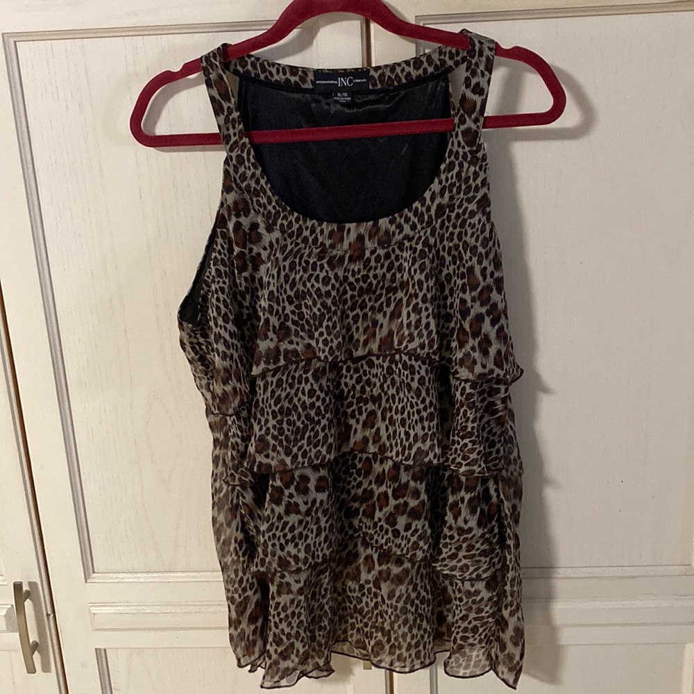 INC International Concepts Leopard Print Ruffle Tank Top - Brown